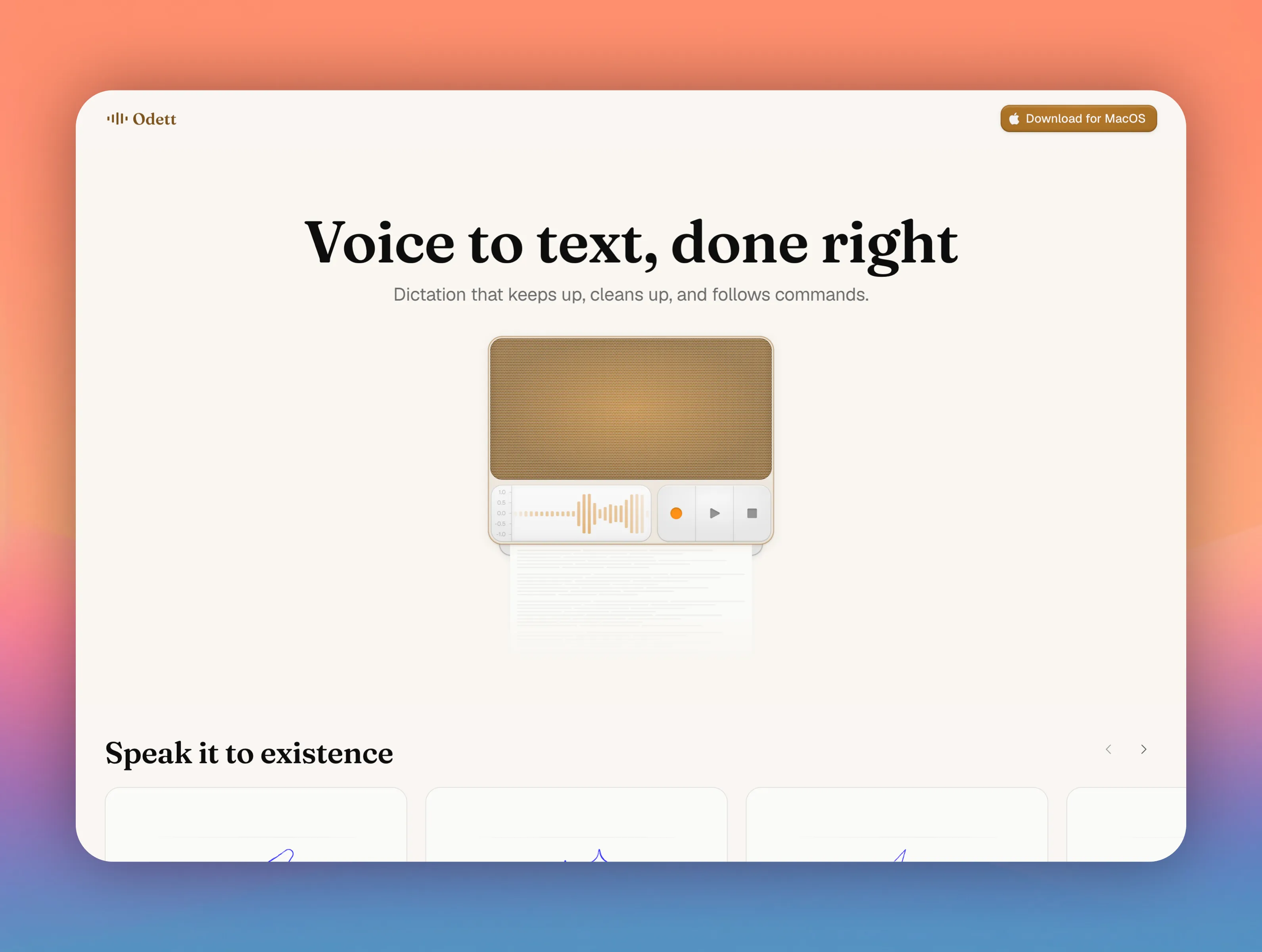 Odett dictation app on macOS